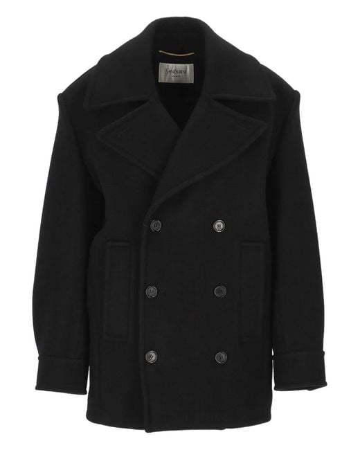 Chaquetón con doble botonadura Saint Laurent de color Black