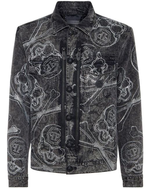 Veste en jean à ornements en cristal Philipp Plein pour homme en coloris Gray