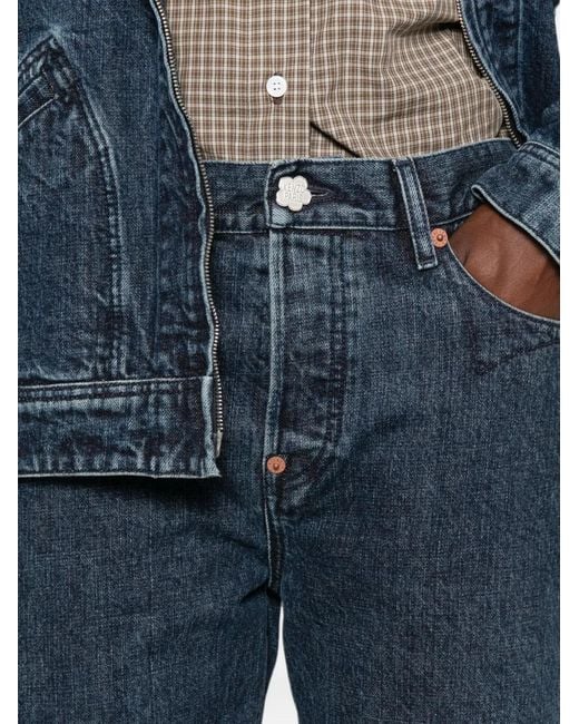 KENZO Blue Signature Logo-Embroidered Straight-Leg Jeans