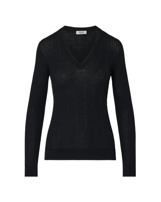 Liu Jo Black Wool Sweater With V-Neck