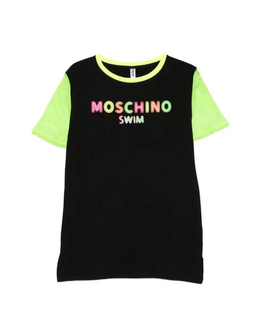 Moschino Black Mesh-Sleeve Logo-Print T-Shirt