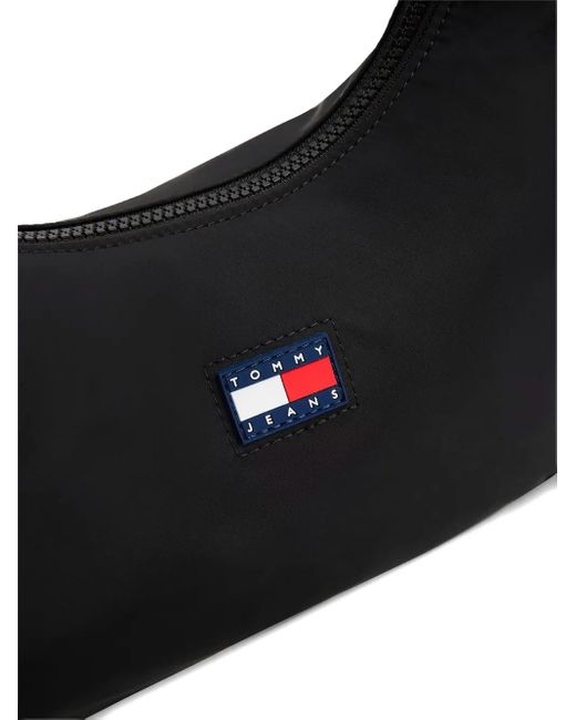 Tommy Hilfiger Black Logo-Patch Half-Moon Bag