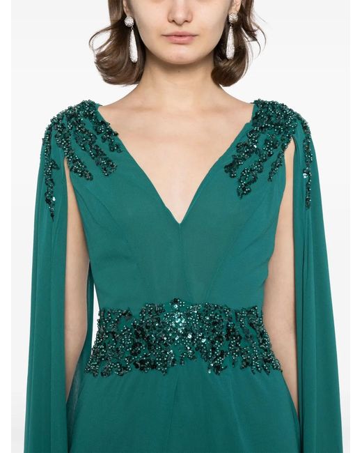Saiid Kobeisy Green Crepe Cape Dress