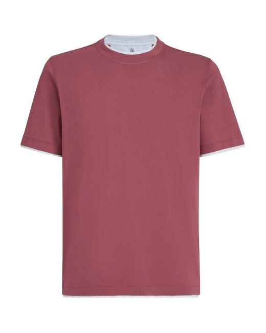 Brunello Cucinelli Pink Cotton Faux Layered T Shirt for men