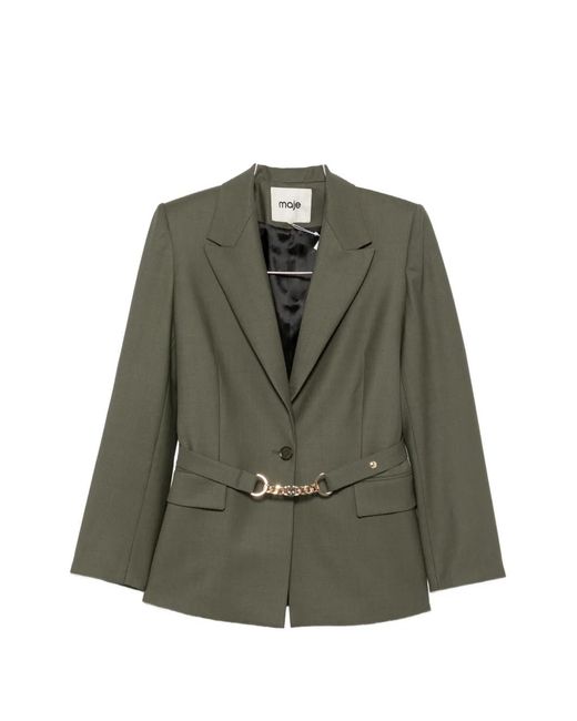 Maje Green Belted Tailored-Collar Blazer