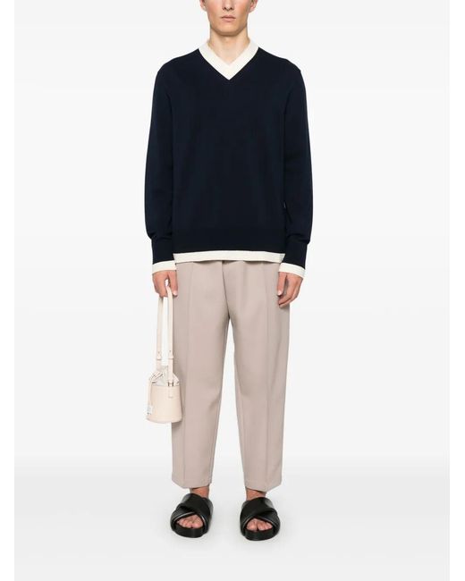 Jil Sander Blue V-Neck Sweater for men