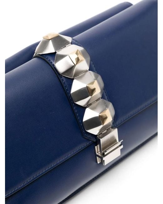 Ports 1961 Blue Geometric-Detail Leather Shoulder Bag