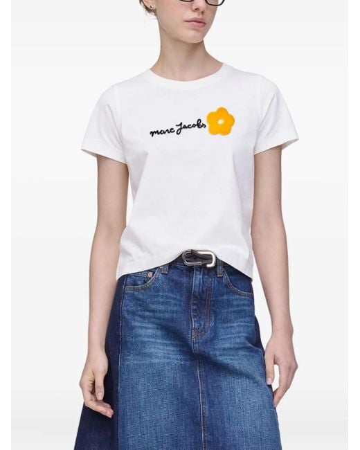 Marc Jacobs White Logo Flower Appliqué Tee
