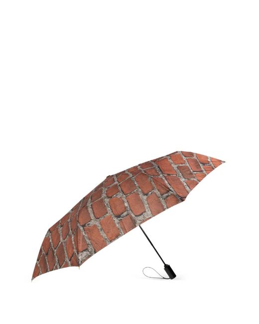 Moschino Orange Brick-Print Folding Umbrella