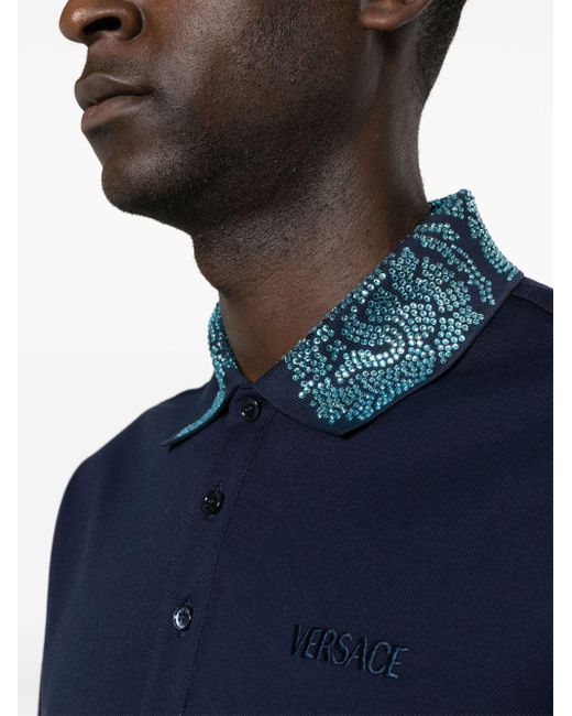 Versace Poloshirt mit Glaskristallen in Blue für Herren