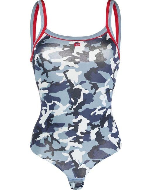 DIESEL Blue Camouflage-print Bodysuit