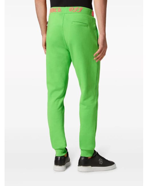 Philipp Plein Green Skull And Bones Logo-Waistband Track Pants for men