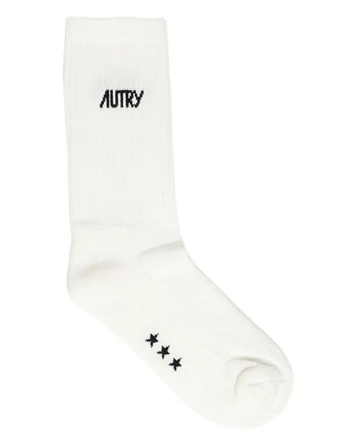 Autry White Embroidered-Logo Socks for men