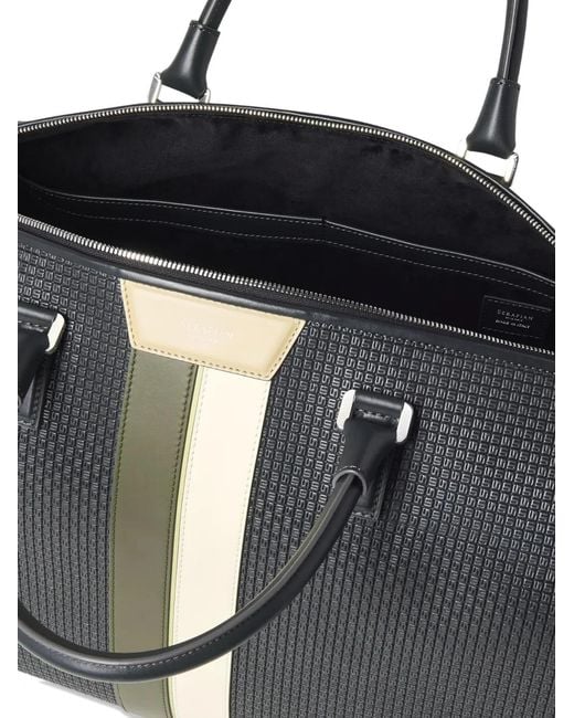 Serapian Black Striped Leather Holdall for men