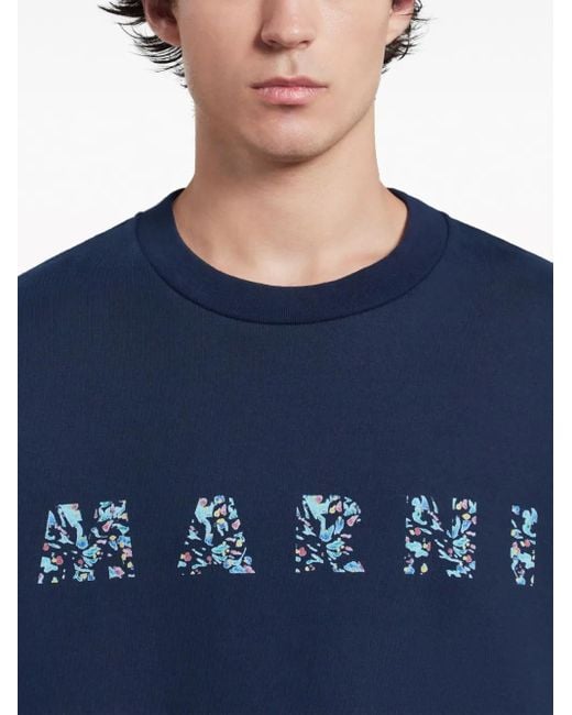 Marni Blue Logo-Print Cotton Sweatshirt for men