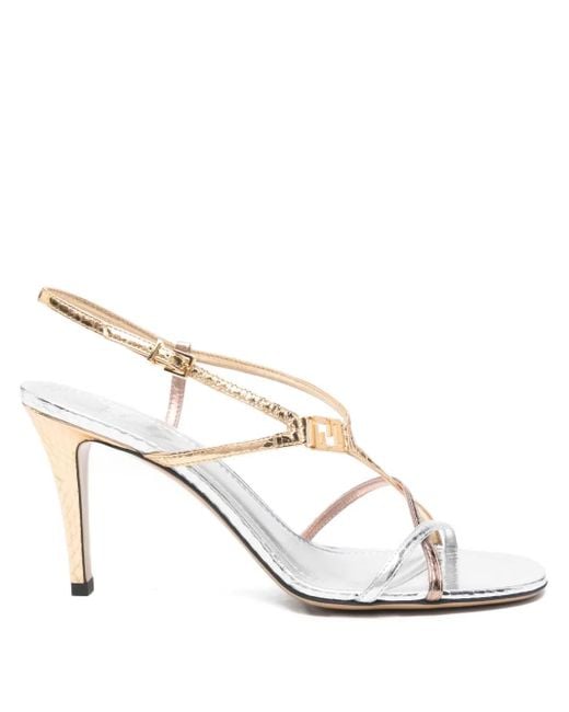Fendi White 90Mm Logo-Plaque Sandals
