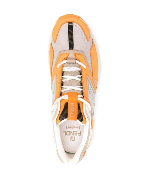 Fendi Orange Logo-embossed Low-top Sneakers for men
