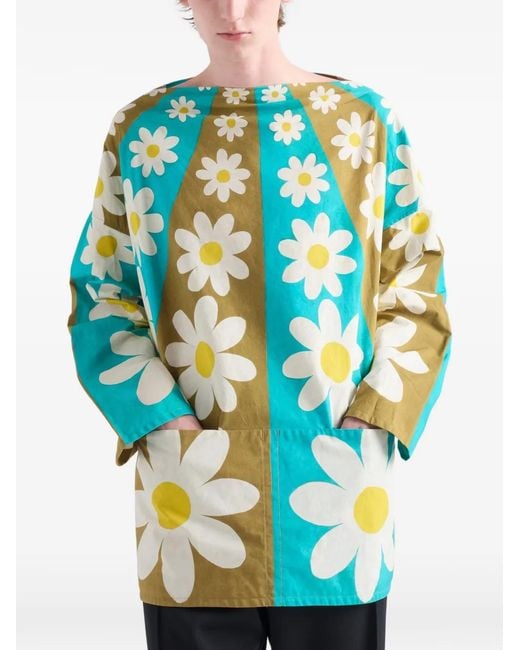 Prada White Daisy-Print Pouch T-Shirt for men