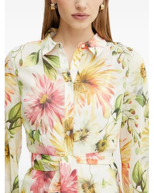 Guess White Floral-Print Belted Shirt Dress