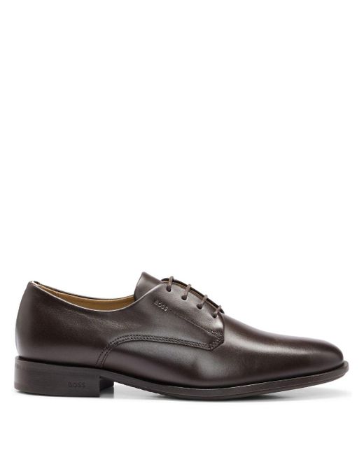 Boss Brown Almond-toe Leather Derby Shoes for men