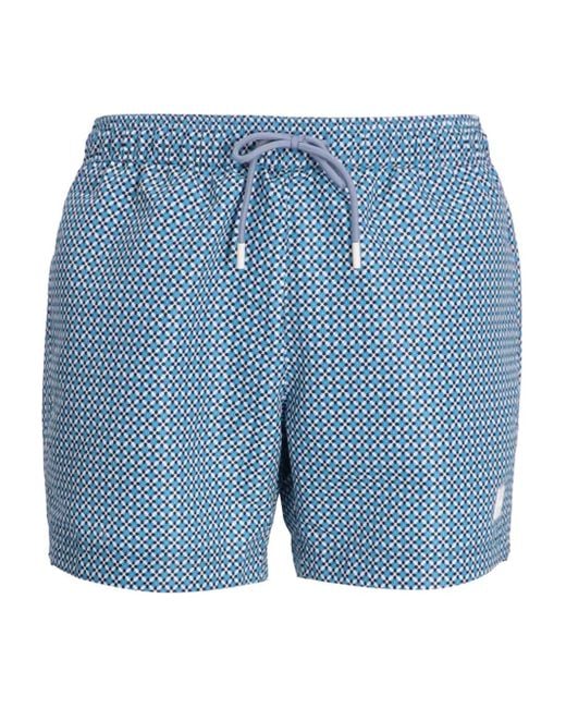 Boss Blue Geometric-Pattern Swim Shorts for men