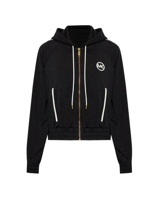 MICHAEL Michael Kors Black Logo-Embroidered Zip-Up Hoodie