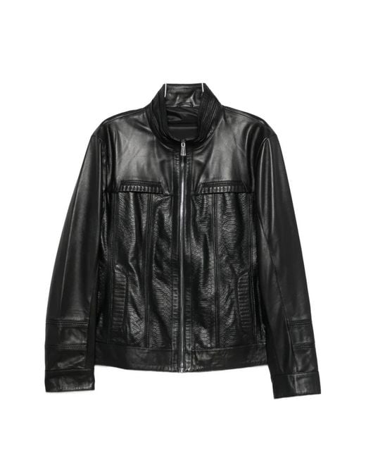 SERGIO MORETTI FIRENZE Black Snakeskin-Effect Panelled Jacket for men