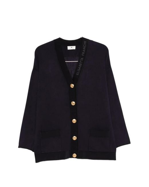 Elisabetta Franchi Blue V-Neck Button-Up Cardigan