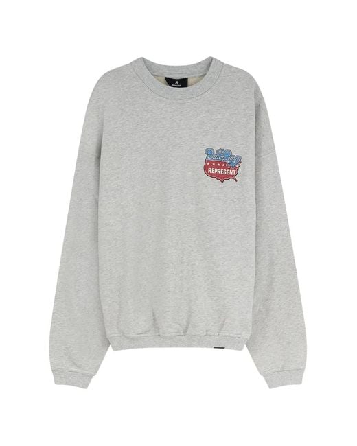 Represent Gray Graphic-Print Cotton Sweatshirt for men