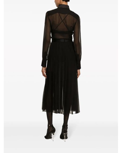 Dolce & Gabbana Black Floral-Appliqué Silk-Blend Dress