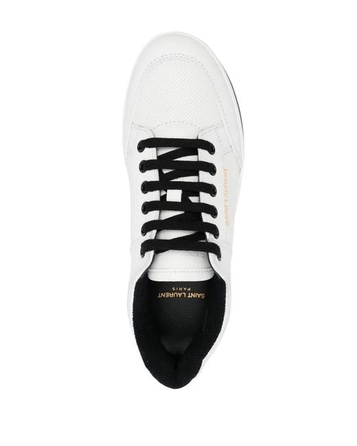 Saint Laurent White Sl 61 Logo-embossed Leather Low-top Trainers for men