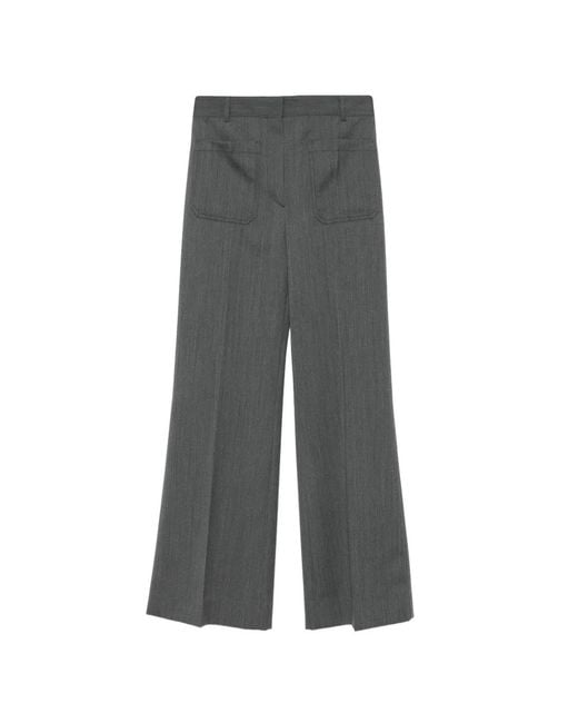 Victoria Beckham Gray Alina Patch-Pocket Wide-Leg Trousers