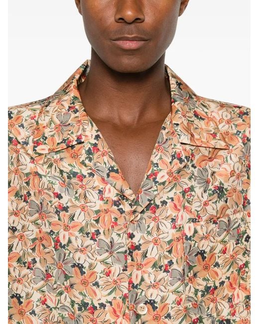 Valentino Garavani Natural Floral-Print Camp-Collar Button-Down Silk Shirt for men