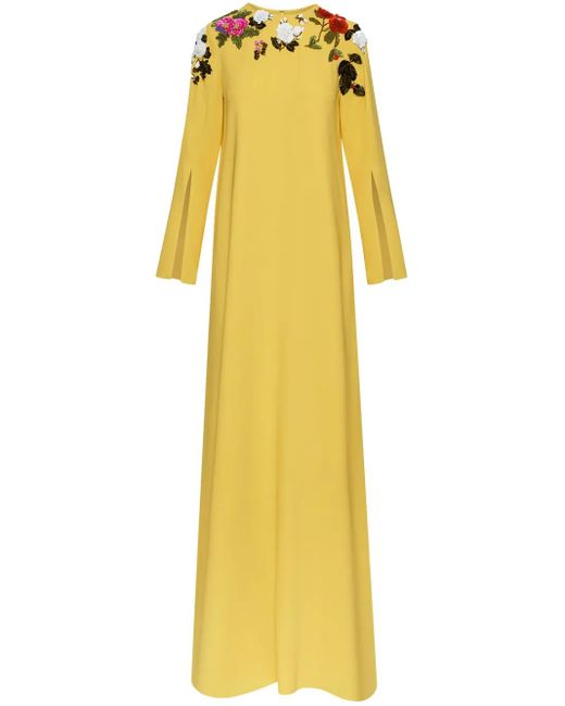 Oscar de la Renta Yellow Rose-Embroidery Kaftan
