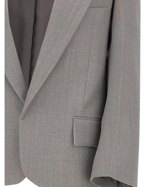 Victoria Beckham Gray Peak-Lapels Wool Blazer