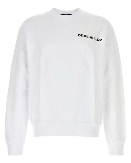 DSquared² White Logo-Print Cotton Sweatshirt for men