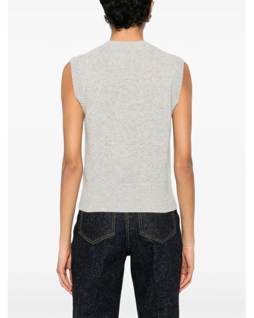 Allude White Sleeveless Knitted Top