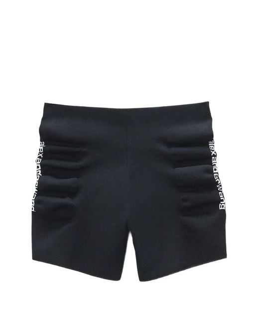 Alexander Wang Black Ruched Logo-Print Shorts
