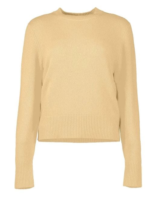 Allude Natural Long-Sleeve Ribbed-Hem Sweater