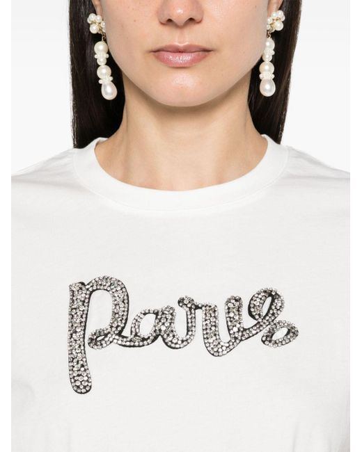 Maje White Crystal-lettering Cotton T-shirt