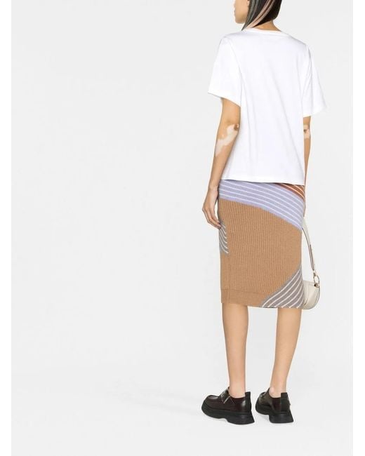 Stella McCartney White 3D Stripes Wool Midi Skirt