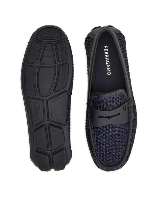 Ferragamo Blue Penny Driver Loafers for men