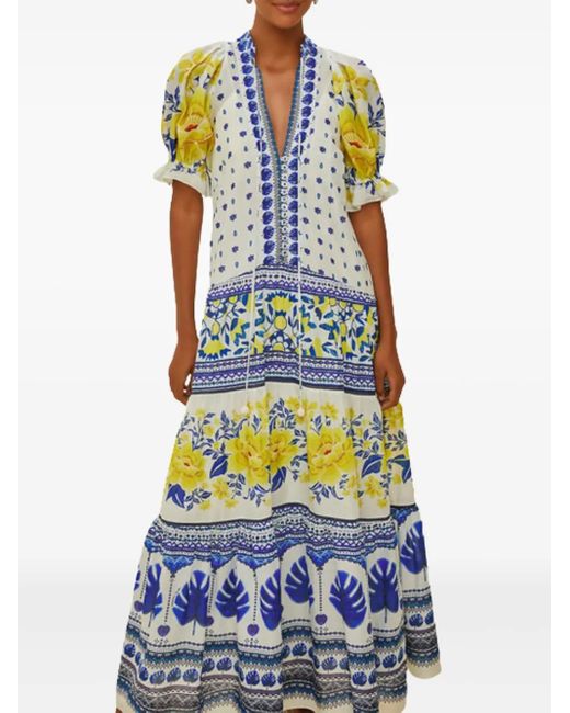 Farm Rio Blue Zuli Mosaic-Print Midi Dress
