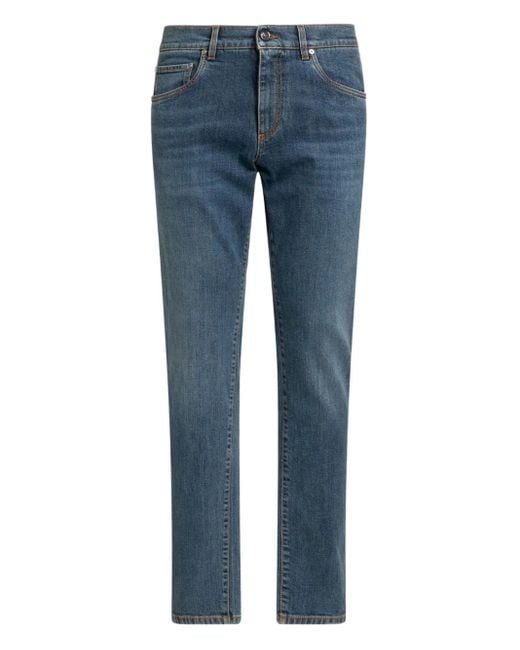 Etro Blue Embroidered Cotton Jeans for men