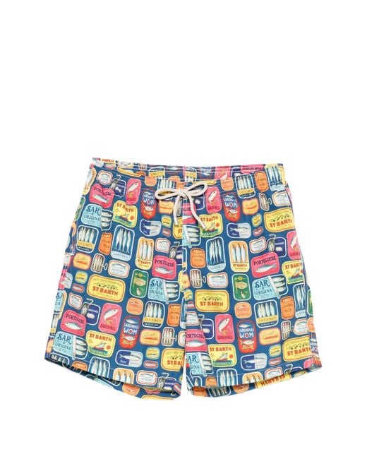 Mc2 Saint Barth White Lighting Sardine-Print Drawstring Swim Shorts for men