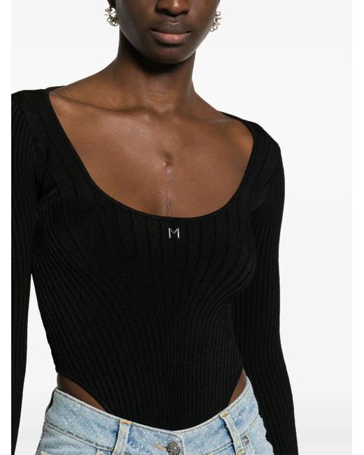 Mugler Black Logo-Plaque Ribbed Bodysuit