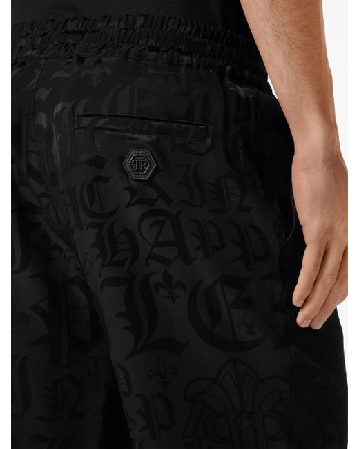 Philipp Plein Black Monogram-Jacquard Bermuda Shorts for men