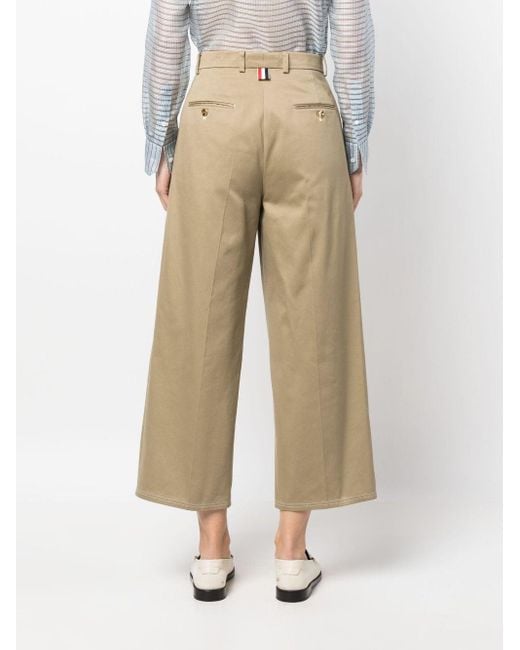 Thom Browne Natural Pleated Cropped Cotton Trousers