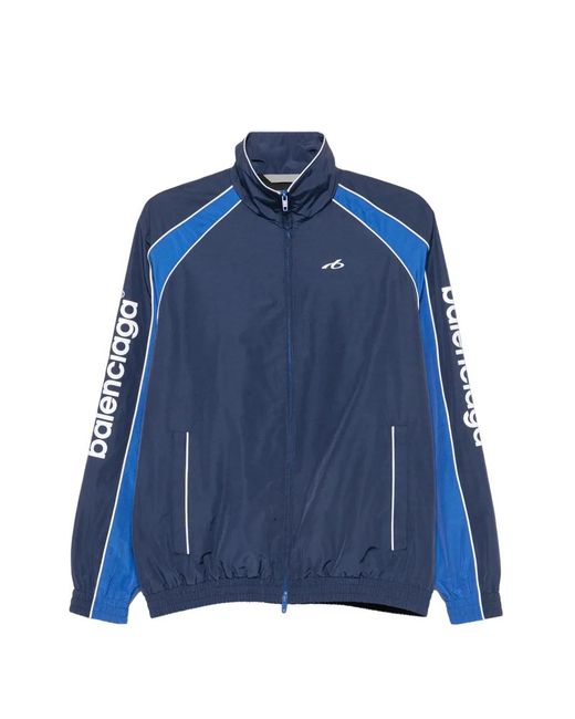 Balenciaga Blue Logo-Print Panelled Jacket