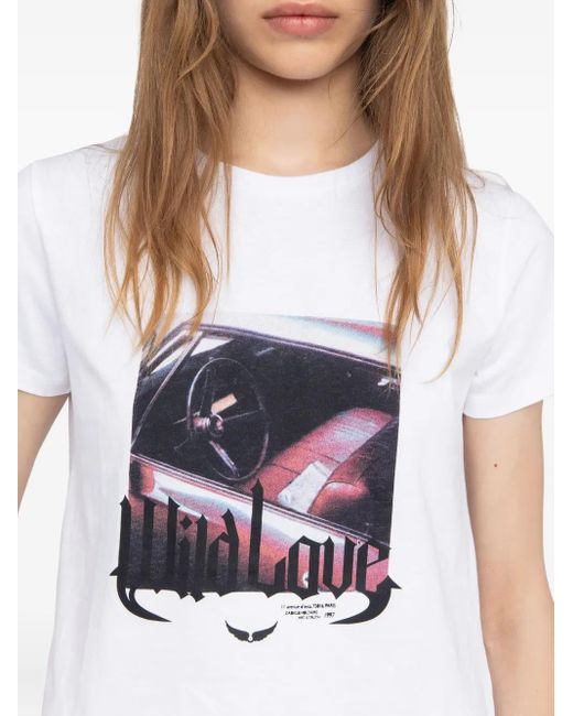 Zadig & Voltaire White Car-Print T-Shirt